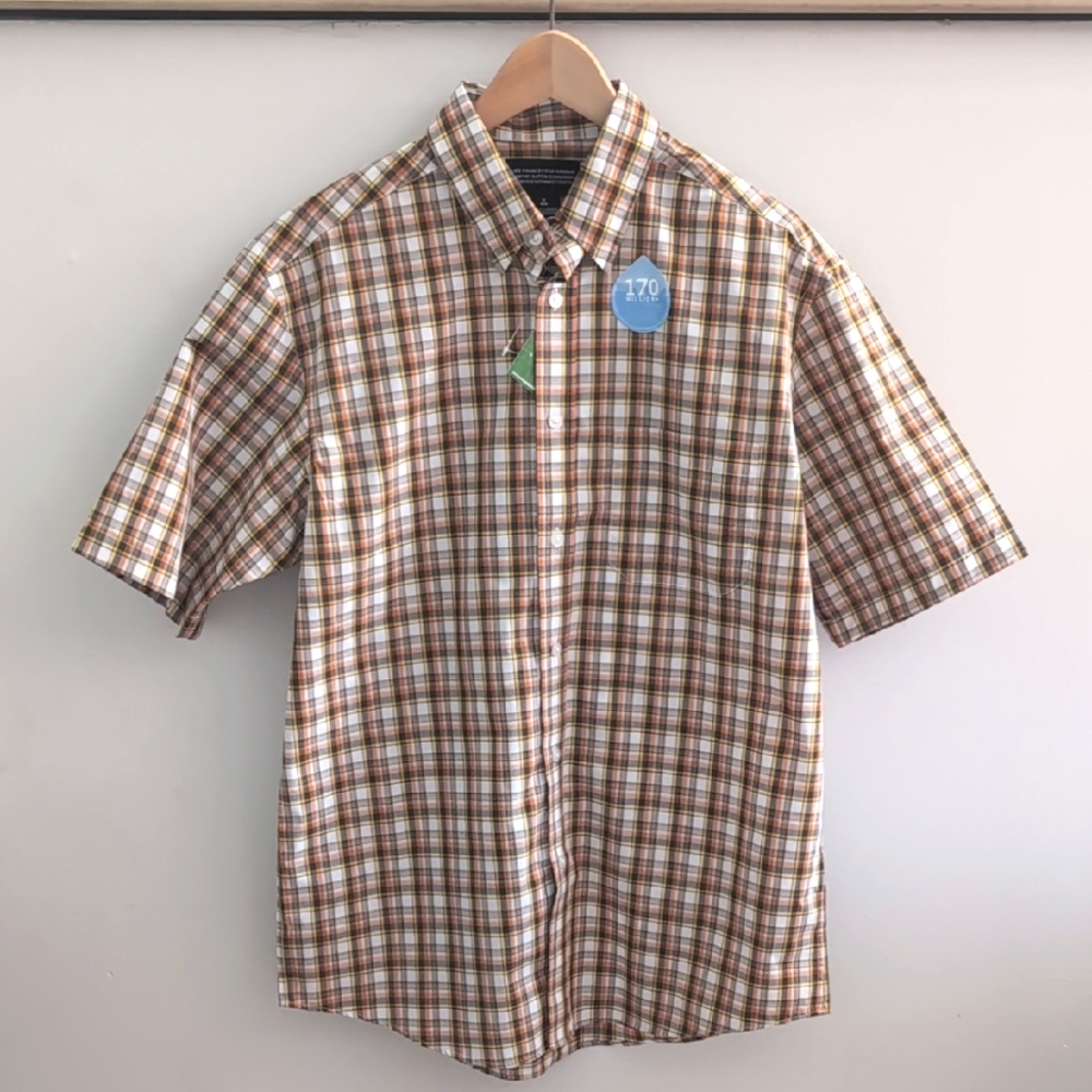 LIFE KHAKI HAGGAR | Men's Orange/White Plaid Comfort Button Down Shirt